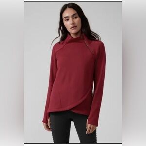 ATHLETA Cozy Karma Asym Pullover Sweatshirt Medium Decadent Red Sweatshirt